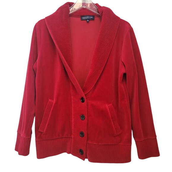 Jones New York Cardigan Signature Petite Red‎ Top Long Sleeve Sweater Size PS - Picture 1 of 8